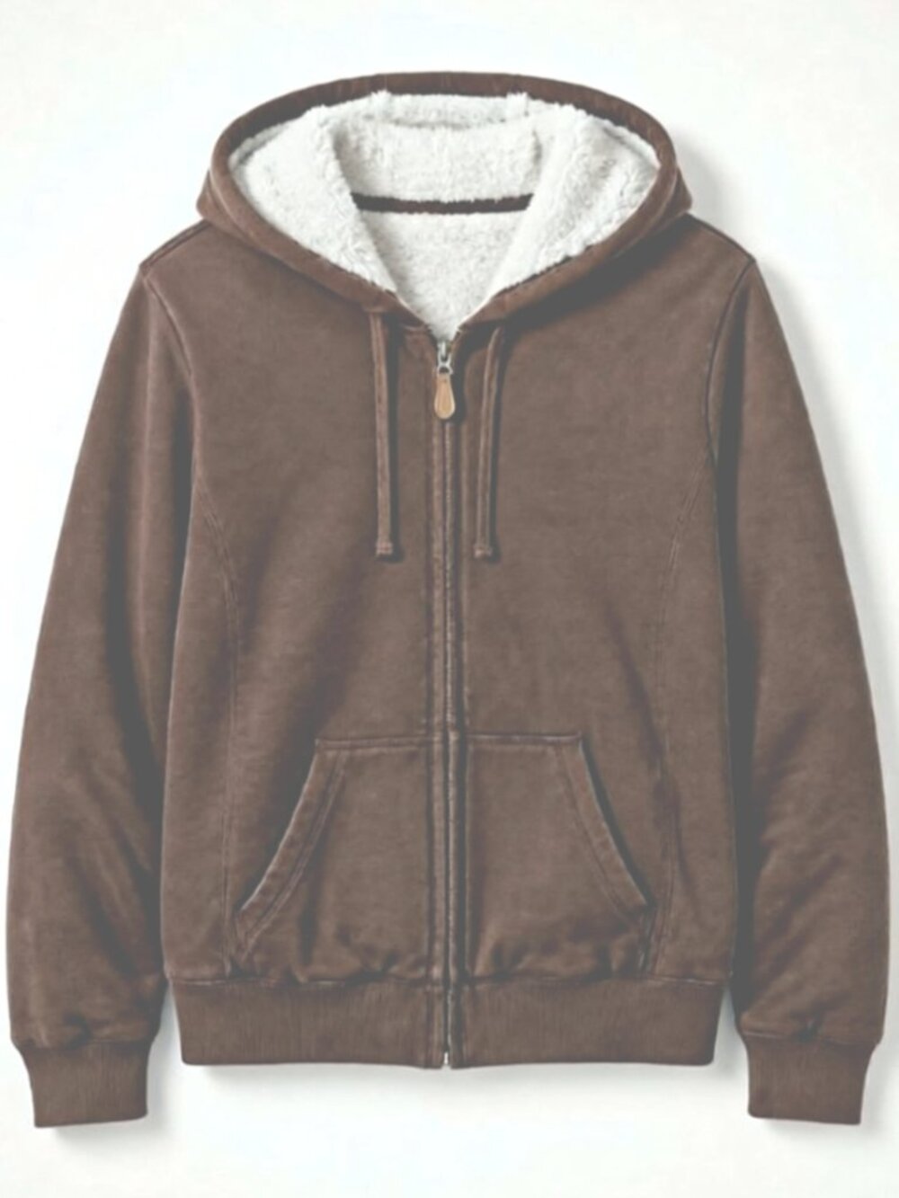Cozy Green Tea Sherpa-Lined Zip Hoodie Jacket - Brown M
